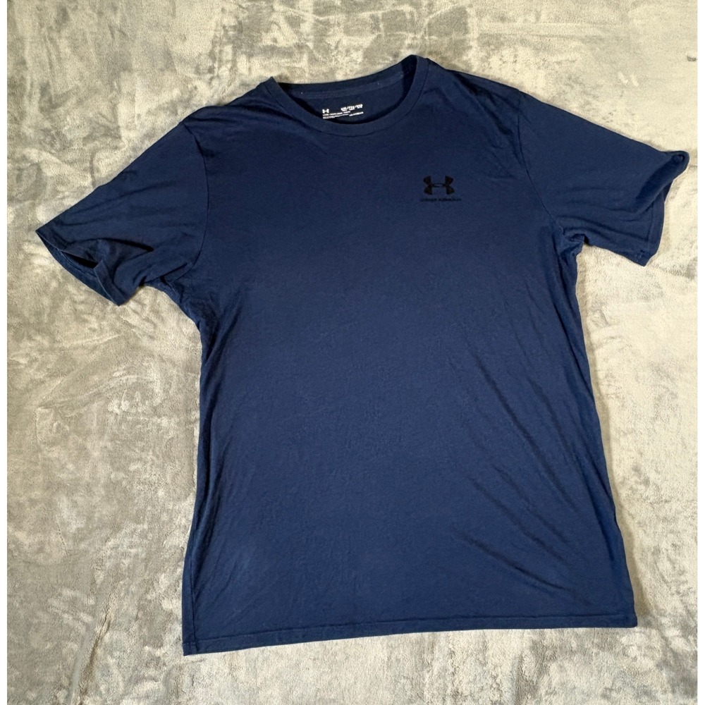 Under Armour Mens HeatGear Loose Fit T Shirt XXL Tall Navy Blue Logo Activewear